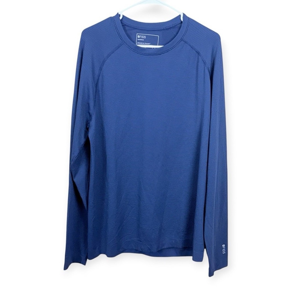 Figs Salta Seamless Long Sleeve Underscrub Top XL Blue Ribbed Medical Uniform